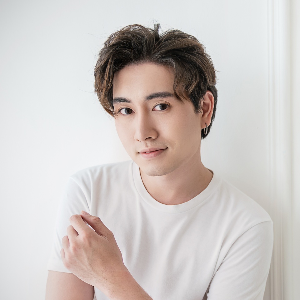 Attractive young handsome smiling face positive asian, korean happy casual man, stay home minimal lifestyle. Closeup portrait of asia middle age 20s man wearing white shirt in studio. Young model boy
