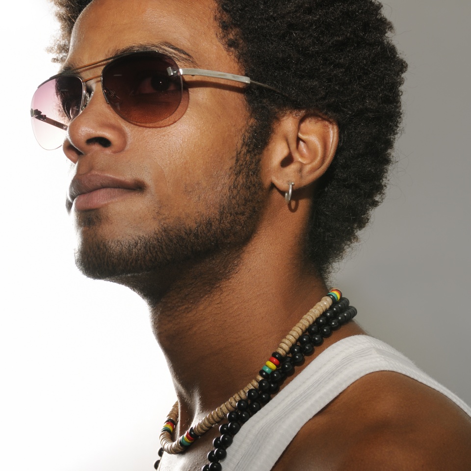 Portrait of young trendy latino male wearing sunglasses