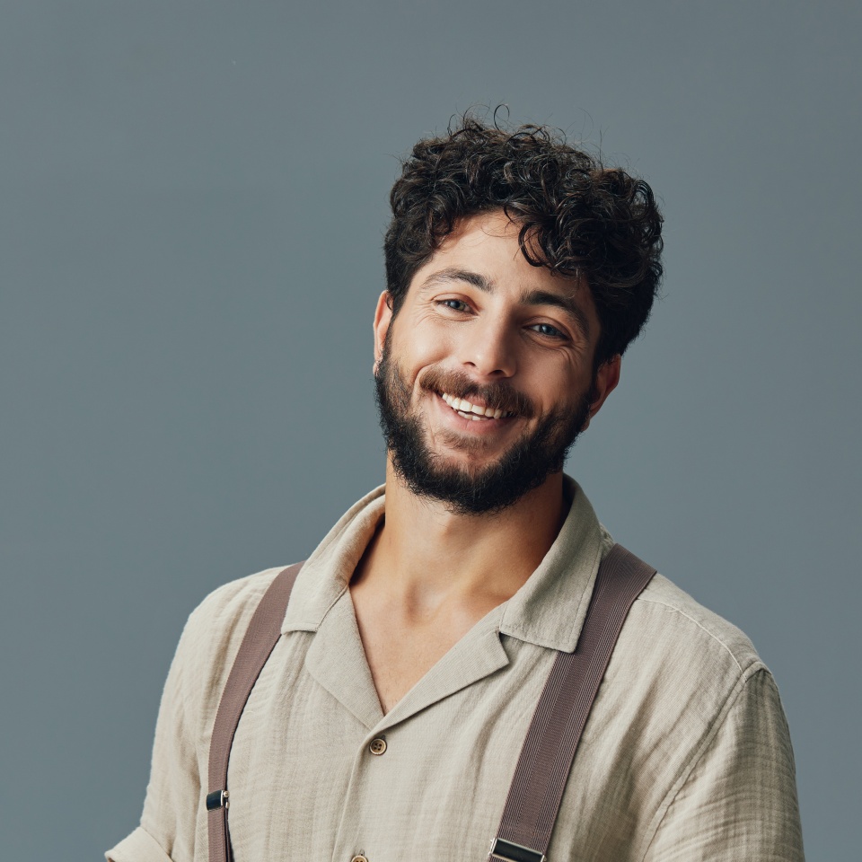 Portrait caucasian handsome young adult attractive guy happy background men face isolated person